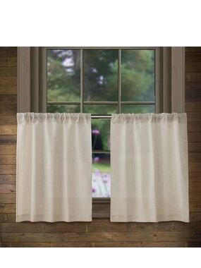 Valea Home Linen Kitchen Curtain Valance 2 Panels 27"W x 24"L  Natural Beige NEW